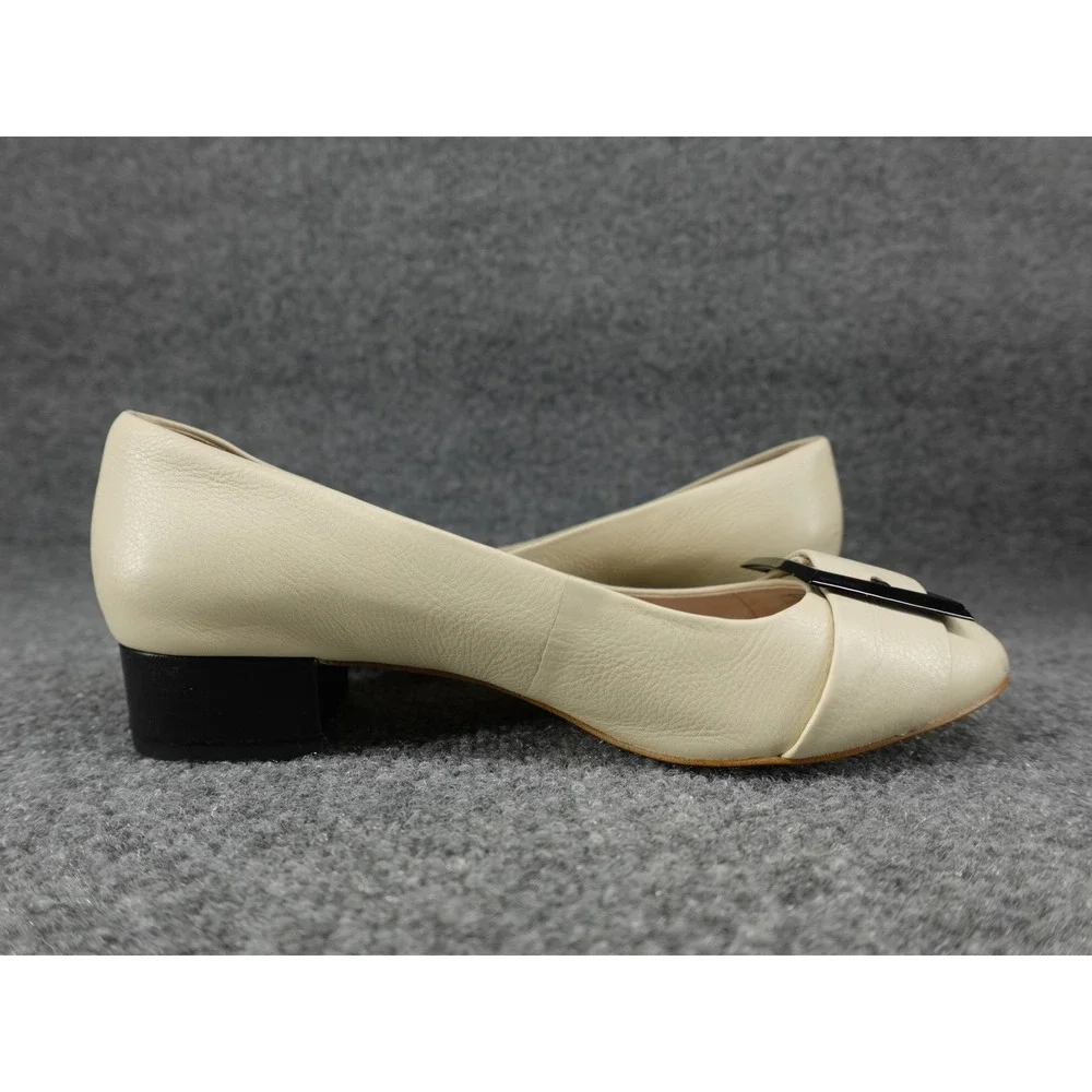 Louise et Cie Lo-Brianna Pumps Womens 8M Pale White Leather Block Heel‎ Buckle